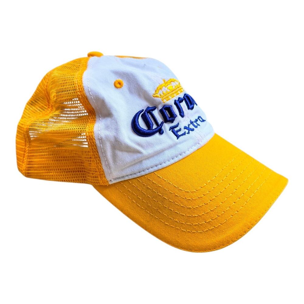 Corona Extra Beer Hat Cap Mens Adjustable Strapback Yellow White Two Tone Mesh